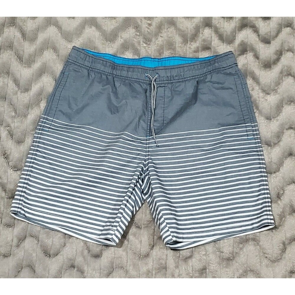 Goodfellow Mens L Gray White Stripe Quick Dry Board Shorts